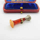 Victorian Sterling Silver & Carved Red Agate Seal Fob Stamp Bird Crest c1860
