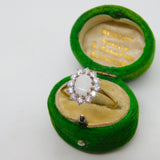 9ct Yellow Gold, Cabochon Opal & Spinel Floral Cluster Ring Vintage c1980