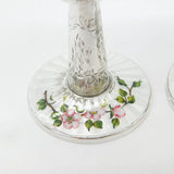 Pair Sterling Silver Floral Guilloche Enamel Base Wine Goblets 1969 Birmingham