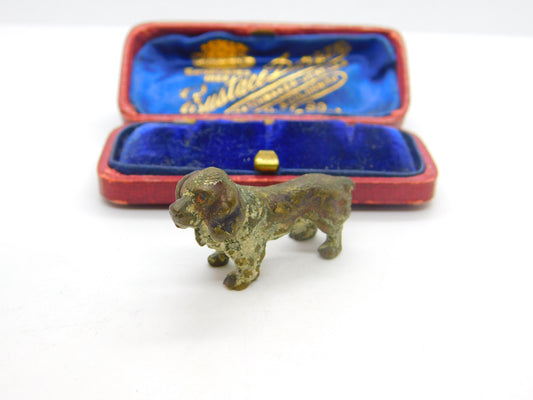 Victorian Cold Painted Vienna Bronze Spaniel Dog Figurine Antique c1860