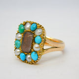 Victorian 9ct Gold, Turquoise, Pearl & Hair Set Mourning Ring Antique c1850s
