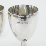 Pair Sterling Silver Floral Guilloche Enamel Base Wine Goblets 1969 Birmingham
