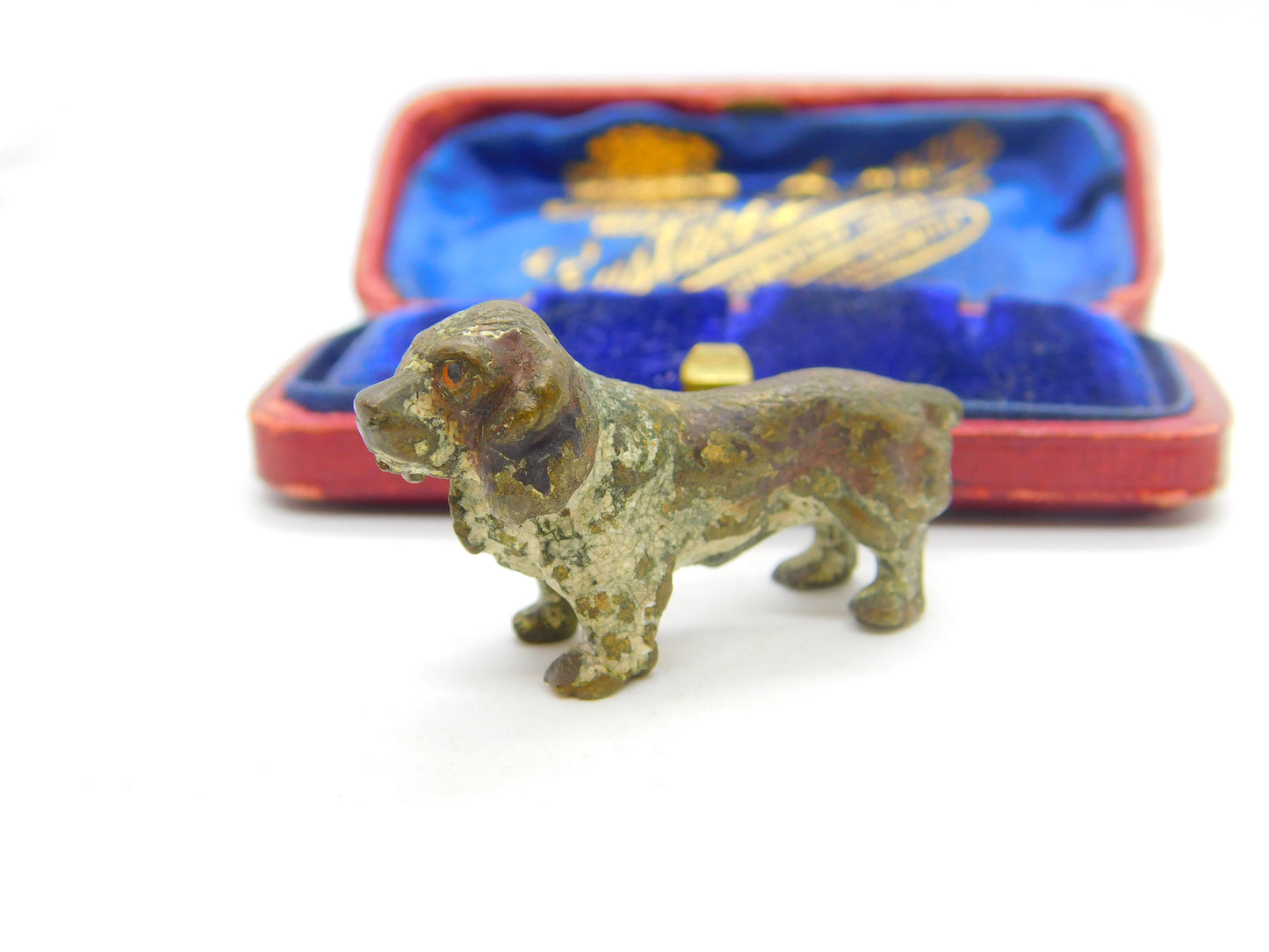 Victorian Cold Painted Vienna Bronze Spaniel Dog Figurine Antique c1860