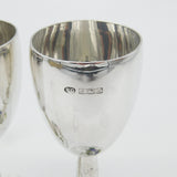 Pair Sterling Silver Floral Guilloche Enamel Base Wine Goblets 1969 Birmingham