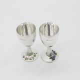 Pair Sterling Silver Floral Guilloche Enamel Base Wine Goblets 1969 Birmingham