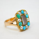 Victorian 9ct Gold, Turquoise, Pearl & Hair Set Mourning Ring Antique c1850s