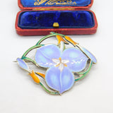 Large Sterling Silver & Colourful Enamel Spring Flower Brooch Pin Antique c1920