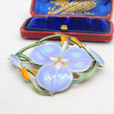 Large Sterling Silver & Colourful Enamel Spring Flower Brooch Pin Antique c1920