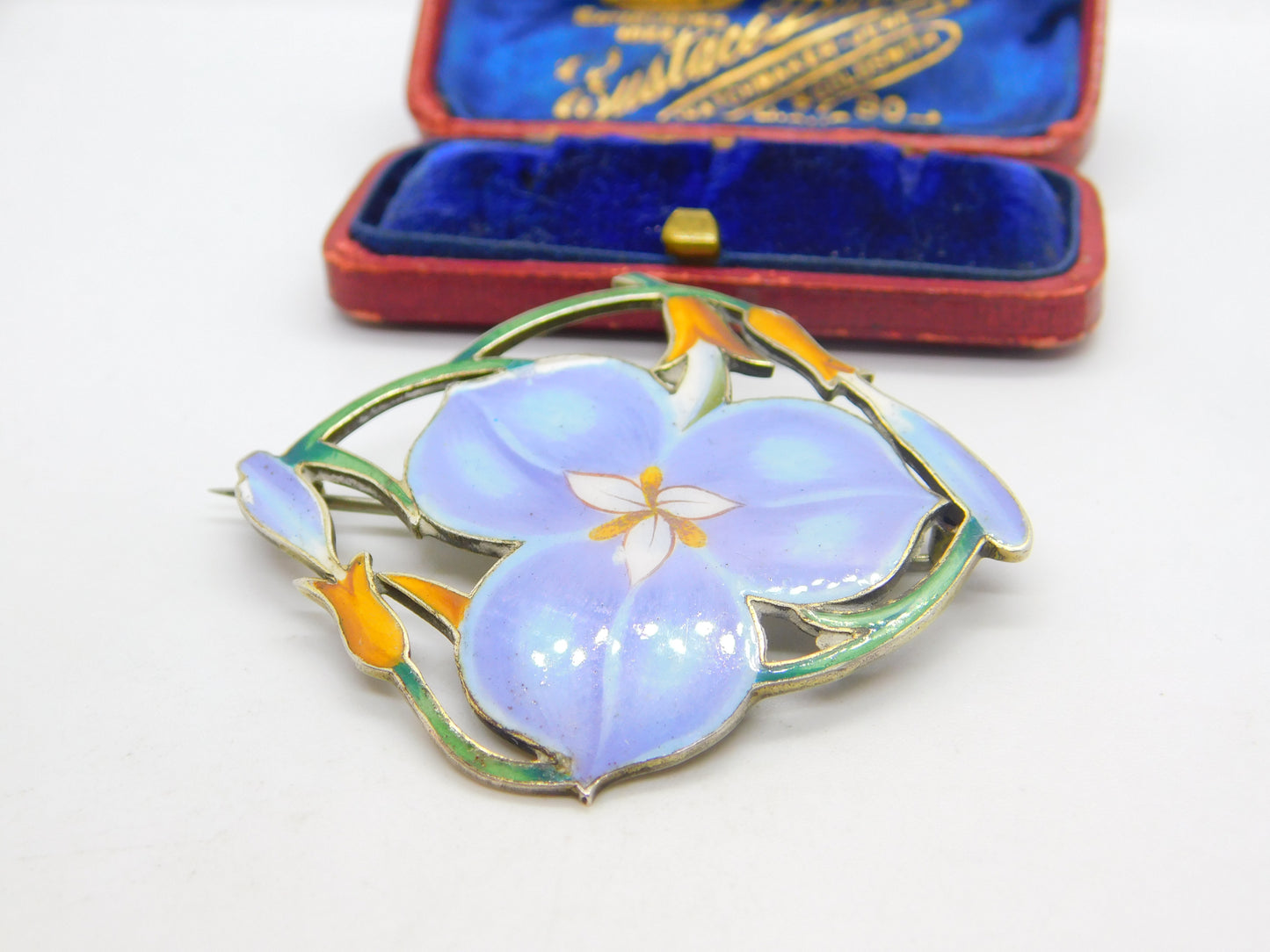 Large Sterling Silver & Colourful Enamel Spring Flower Brooch Pin Antique c1920