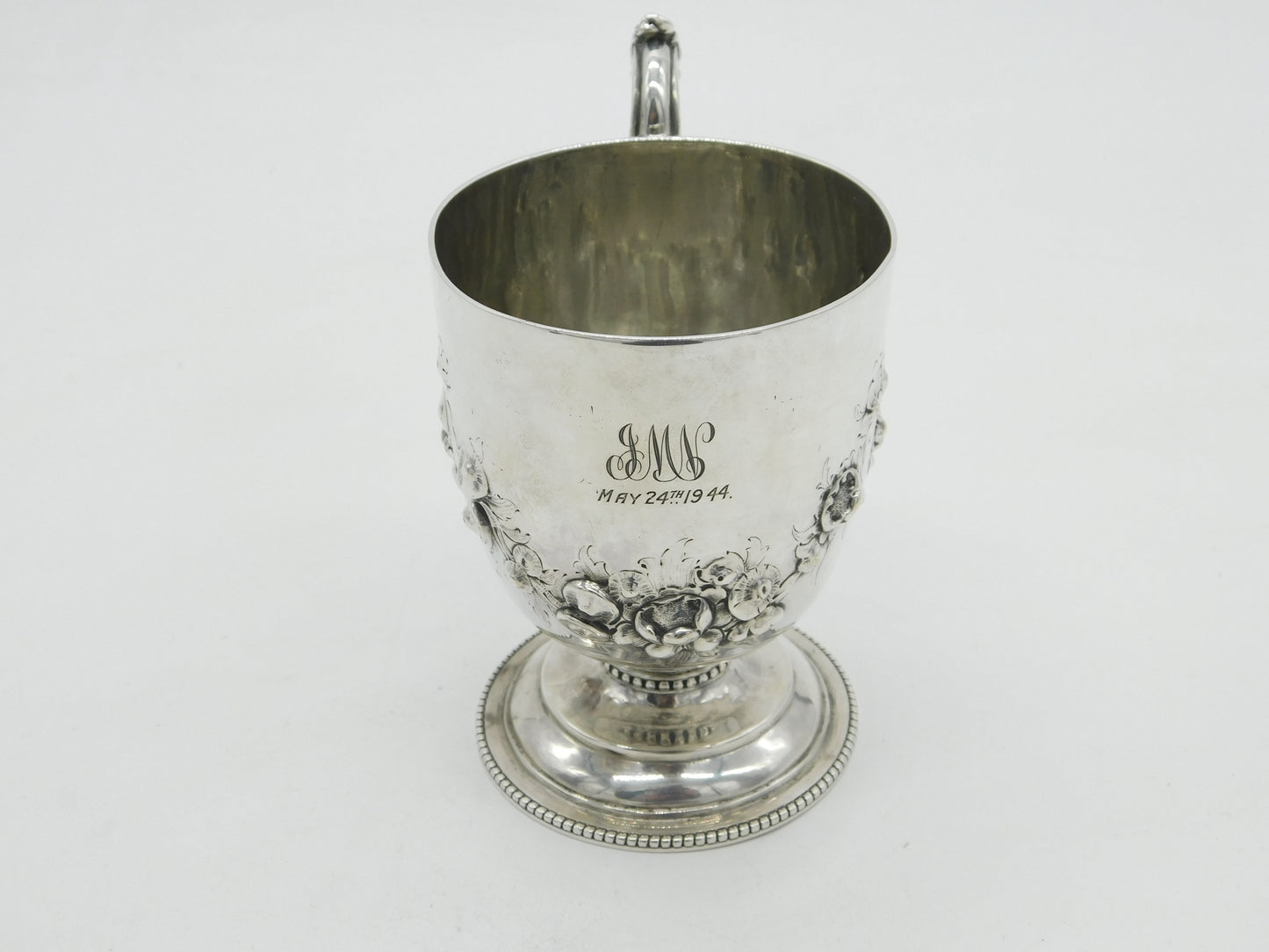 Victorian Sterling Silver Floral Christening Mug Tankard 1859 Antique London