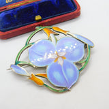 Large Sterling Silver & Colourful Enamel Spring Flower Brooch Pin Antique c1920