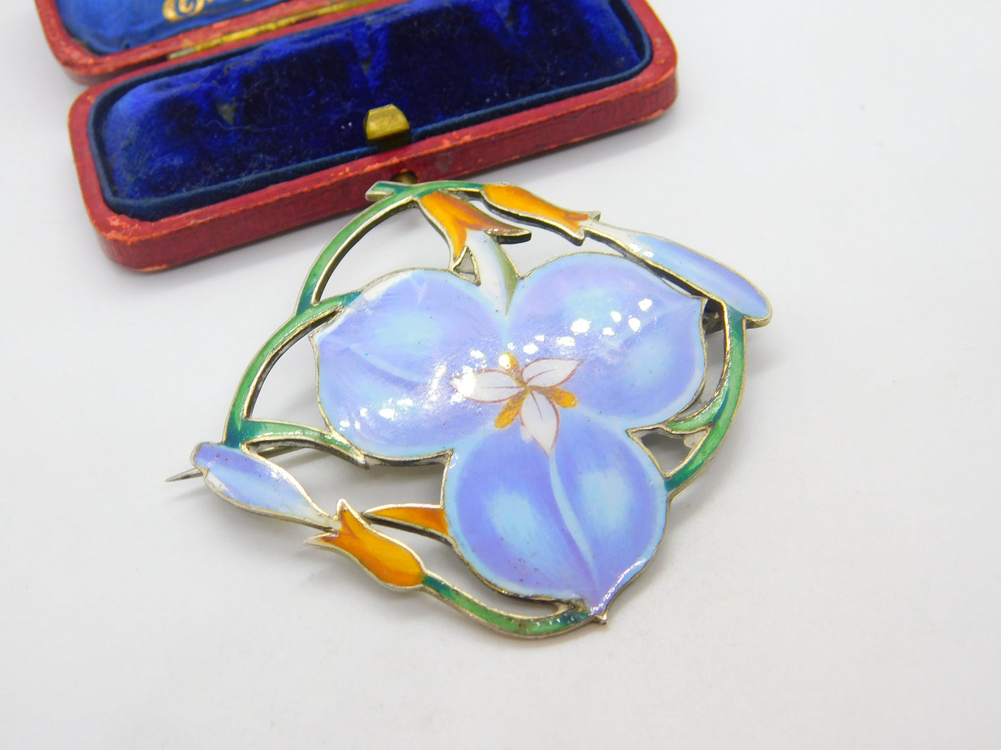 Large Sterling Silver & Colourful Enamel Spring Flower Brooch Pin Antique c1920