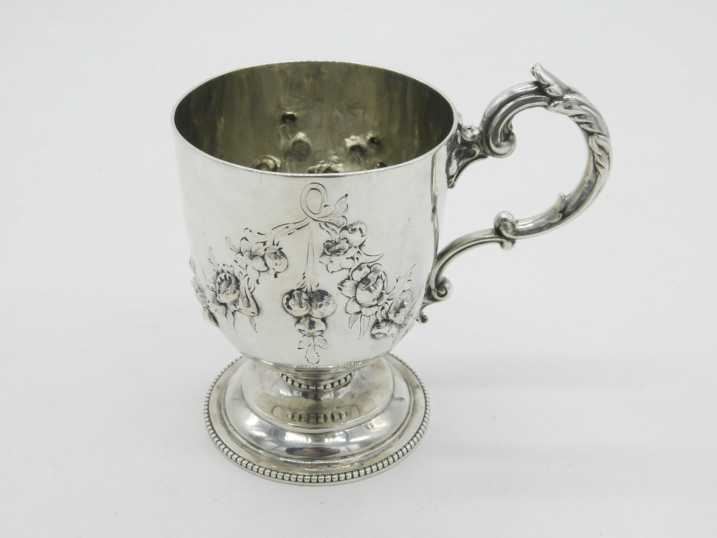 Victorian Sterling Silver Floral Christening Mug Tankard 1859 Antique London