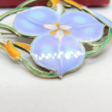 Large Sterling Silver & Colourful Enamel Spring Flower Brooch Pin Antique c1920