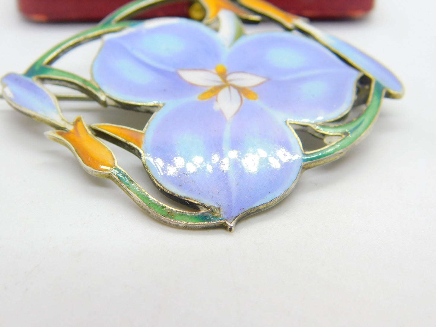 Large Sterling Silver & Colourful Enamel Spring Flower Brooch Pin Antique c1920