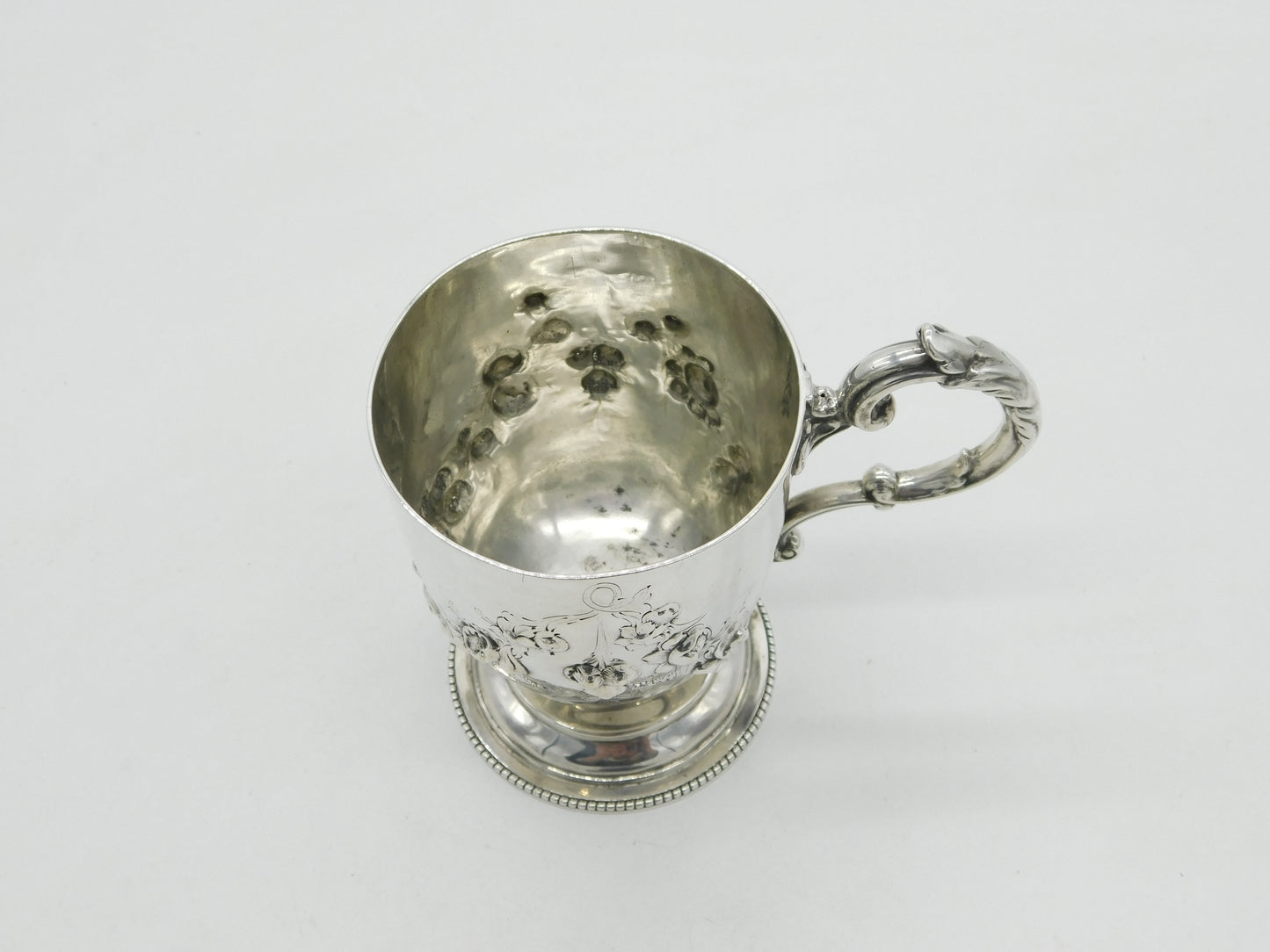 Victorian Sterling Silver Floral Christening Mug Tankard 1859 Antique London