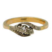 Victorian 15ct Gold & Three-Stone Diamond Crossover Ring Antique c1880s