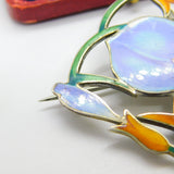 Large Sterling Silver & Colourful Enamel Spring Flower Brooch Pin Antique c1920