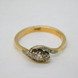 Victorian 15ct Gold & Three-Stone Diamond Crossover Ring Antique c1880s