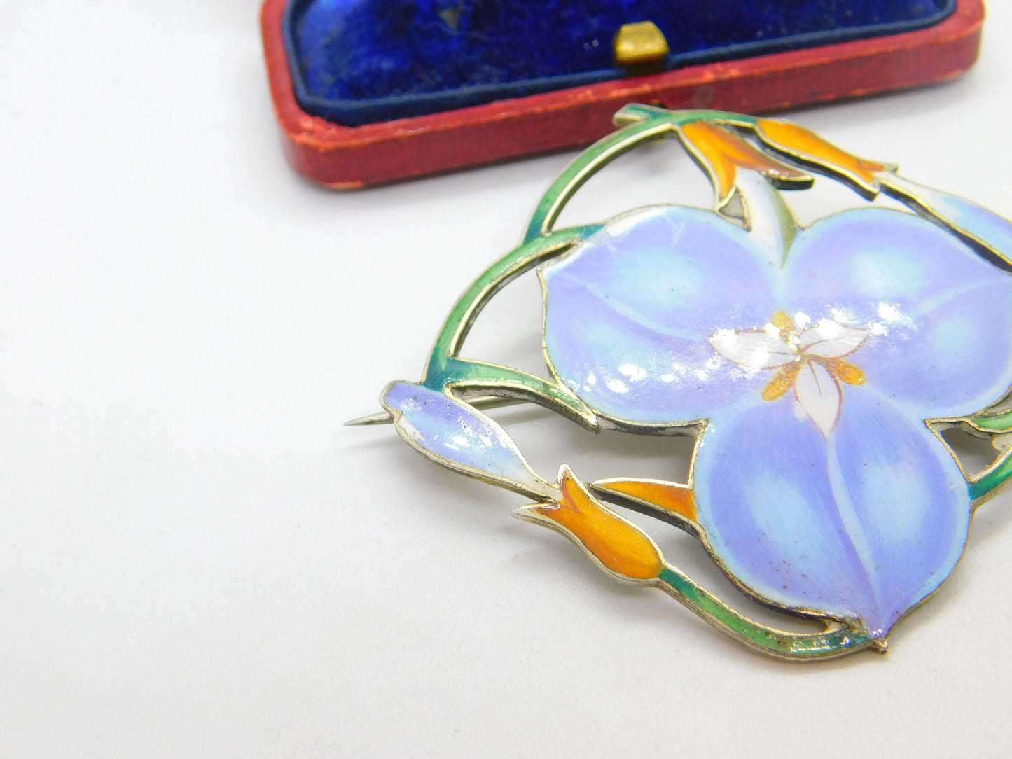 Large Sterling Silver & Colourful Enamel Spring Flower Brooch Pin Antique c1920