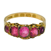 Victorian 12.5ct Gold Five-Stone Pink Paste Dress Ring Antique 1871 Birmingham