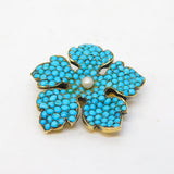 19th Century Austro-Hungarian Silver Gilt, Turquoise Floral Brooch Antique c1860