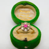 Edwardian 9ct Gold, Ruby & Spinel Set Floral Cluster Ring Antique c1910