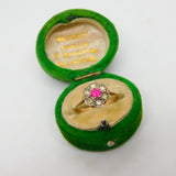 Edwardian 9ct Gold, Ruby & Spinel Set Floral Cluster Ring Antique c1910