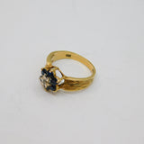 9ct Yellow Gold Sapphire & Diamond Cluster Dress Ring Vintage 1978 London