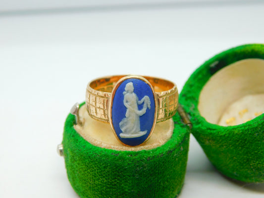 Victorian 9ct Gold Wedgwood Athena Cameo Band Ring Antique 1894 Birmingham