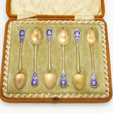 Boxed Victorian Set of Sterling Silver Gilt & Enamel Teaspoons Antique