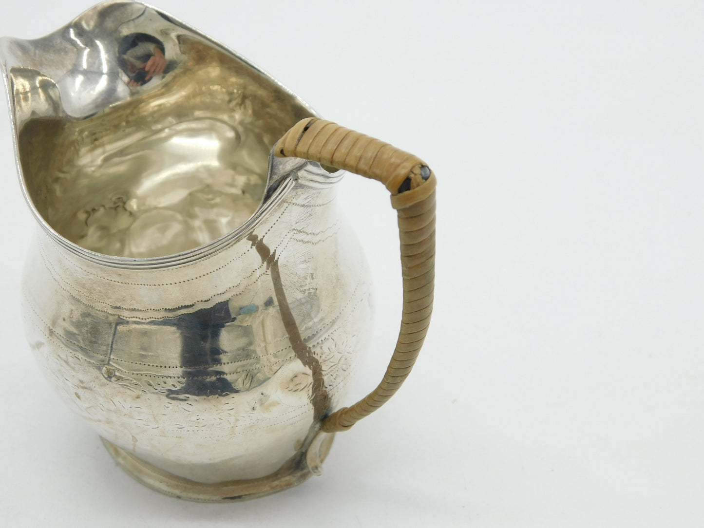 Georgian Sterling Silver Rafia Handle Floral Cream Jug 1793 London Antique