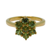 9ct Yellow Gold Light Green Paste Cluster Dress Ring Vintage c1990 Birmingham