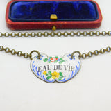 Georgian Bilston Enamel 'Eau De Vie' Fruit Brandy Decanter Label Antique c1830