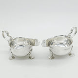 Large Victorian Pair Sterling Silver Acanthus Sauce Boats 1895 Chester Antique