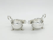 Large Victorian Pair Sterling Silver Acanthus Sauce Boats 1895 Chester Antique
