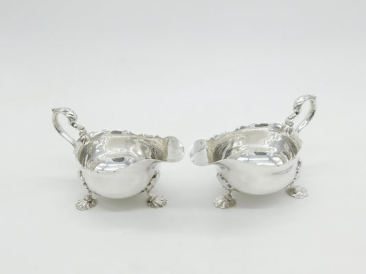 Large Victorian Pair Sterling Silver Acanthus Sauce Boats 1895 Chester Antique