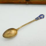 Boxed Victorian Set of Sterling Silver Gilt & Enamel Teaspoons Antique