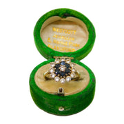 9ct Yellow Gold Sapphire & Spinel Cluster Dress Ring Vintage 1990 London