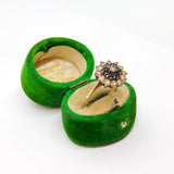 9ct Yellow Gold Sapphire & Spinel Cluster Dress Ring Vintage 1990 London