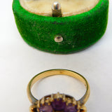 9ct Yellow Gold, Amethyst & Pearl Set Floral Cluster Ring Antique c1940 Deco