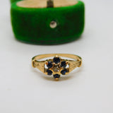 9ct Yellow Gold, Sapphire & Diamond Floral Cluster Ring Vintage 1975 London