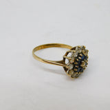 9ct Yellow Gold Sapphire & Spinel Cluster Dress Ring Vintage 1990 London