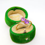 9ct Gold, Amethyst & Diamond Toi et Moi Crossover Ring Vintage c1970