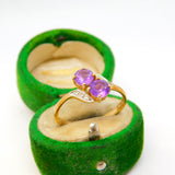 9ct Gold, Amethyst & Diamond Toi et Moi Crossover Ring Vintage c1970