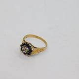 9ct Yellow Gold Sapphire & Diamond Cluster Dress Ring Vintage 1980 London