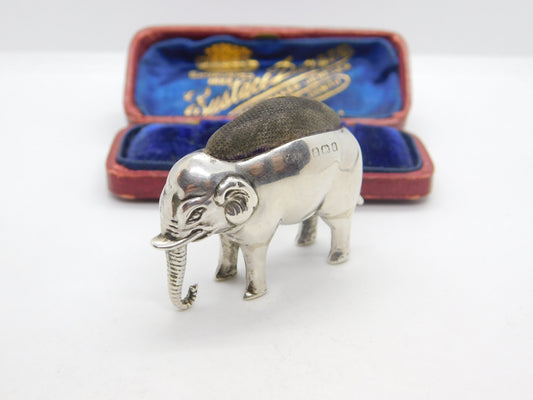 Edwardian Sterling Silver Elephant Pin Cushion Antique 1908 Birmingham Adie & Lovekin