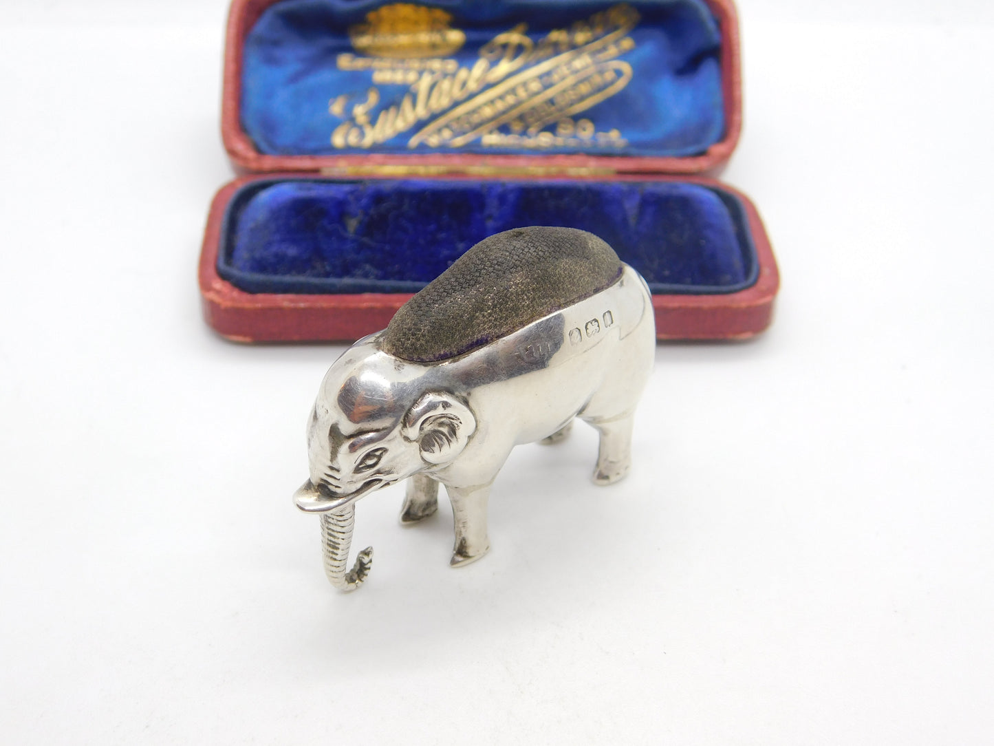 Edwardian Sterling Silver Elephant Pin Cushion Antique 1908 Birmingham Adie & Lovekin