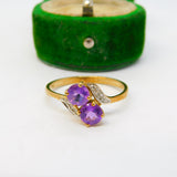 9ct Gold, Amethyst & Diamond Toi et Moi Crossover Ring Vintage c1970