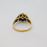 9ct Yellow Gold Sapphire & Diamond Cluster Dress Ring Vintage 1980 London